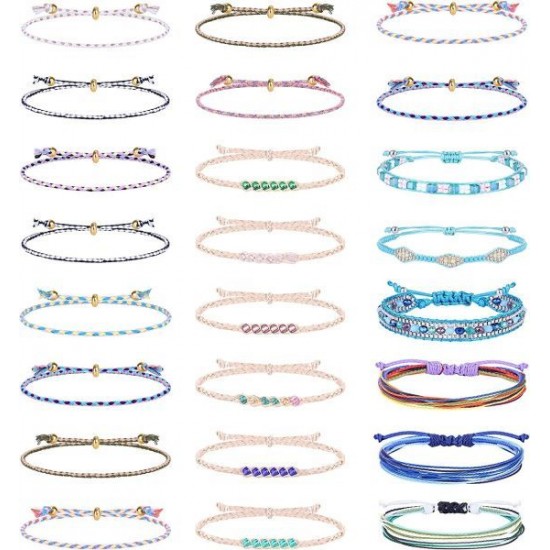 24 Pcs Multicolor String Braided Bracelet For Women Boho Friendship Bracelet Handmade Strand Waterproof Rope Bracelet Set Adjustable